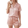 image:imageLYANER Womens Satin Pajamas for Women Silk 2 Piece Pj Sets Short Sleeve Button Down LoungewearLight Pink