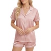 image:imageLYANER Womens Satin Pajamas for Women Silk 2 Piece Pj Sets Short Sleeve Button Down LoungewearLight Pink