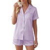 image:imageLYANER Womens Satin Pajamas for Women Silk 2 Piece Pj Sets Short Sleeve Button Down LoungewearLight Purple