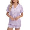 image:imageLYANER Womens Satin Pajamas for Women Silk 2 Piece Pj Sets Short Sleeve Button Down LoungewearLight Purple