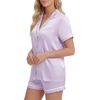 image:imageLYANER Womens Satin Pajamas for Women Silk 2 Piece Pj Sets Short Sleeve Button Down LoungewearLight Purple