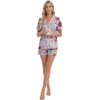 image:imageLYANER Womens Satin Pajamas for Women Silk 2 Piece Pj Sets Short Sleeve Button Down LoungewearLight Purple Print