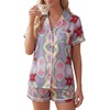 image:imageLYANER Womens Satin Pajamas for Women Silk 2 Piece Pj Sets Short Sleeve Button Down LoungewearLight Purple Print