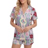 image:imageLYANER Womens Satin Pajamas for Women Silk 2 Piece Pj Sets Short Sleeve Button Down LoungewearLight Purple Print