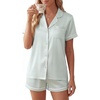 image:imageLYANER Womens Satin Pajamas for Women Silk 2 Piece Pj Sets Short Sleeve Button Down LoungewearMint Green