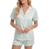 image:imageLYANER Womens Satin Pajamas for Women Silk 2 Piece Pj Sets Short Sleeve Button Down LoungewearMint Green