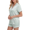 image:imageLYANER Womens Satin Pajamas for Women Silk 2 Piece Pj Sets Short Sleeve Button Down LoungewearMint Green