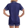 image:imageLYANER Womens Satin Pajamas for Women Silk 2 Piece Pj Sets Short Sleeve Button Down LoungewearNavy Blue