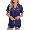 image:imageLYANER Womens Satin Pajamas for Women Silk 2 Piece Pj Sets Short Sleeve Button Down LoungewearNavy Blue