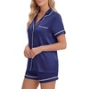 image:imageLYANER Womens Satin Pajamas for Women Silk 2 Piece Pj Sets Short Sleeve Button Down LoungewearNavy Blue