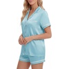 image:imageLYANER Womens Satin Pajamas for Women Silk 2 Piece Pj Sets Short Sleeve Button Down LoungewearNeon Blue