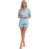 image:imageLYANER Womens Satin Pajamas for Women Silk 2 Piece Pj Sets Short Sleeve Button Down LoungewearNeon Blue
