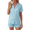 image:imageLYANER Womens Satin Pajamas for Women Silk 2 Piece Pj Sets Short Sleeve Button Down LoungewearNeon Blue