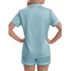 image:imageLYANER Womens Satin Pajamas for Women Silk 2 Piece Pj Sets Short Sleeve Button Down LoungewearNeon Blue