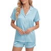 image:imageLYANER Womens Satin Pajamas for Women Silk 2 Piece Pj Sets Short Sleeve Button Down LoungewearNeon Blue