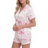 image:imageLYANER Womens Satin Pajamas for Women Silk 2 Piece Pj Sets Short Sleeve Button Down LoungewearPink Print
