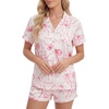 image:imageLYANER Womens Satin Pajamas for Women Silk 2 Piece Pj Sets Short Sleeve Button Down LoungewearPink Print
