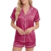 image:imageLYANER Womens Satin Pajamas for Women Silk 2 Piece Pj Sets Short Sleeve Button Down LoungewearRose