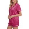 image:imageLYANER Womens Satin Pajamas for Women Silk 2 Piece Pj Sets Short Sleeve Button Down LoungewearRose