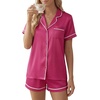 image:imageLYANER Womens Satin Pajamas for Women Silk 2 Piece Pj Sets Short Sleeve Button Down LoungewearRose