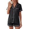 image:imageLYANER Womens Satin Pajamas for Women Silk 2 Piece Pj Sets Short Sleeve Button Down LoungewearSolid Black