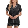 image:imageLYANER Womens Satin Pajamas for Women Silk 2 Piece Pj Sets Short Sleeve Button Down LoungewearSolid Black