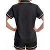 image:imageLYANER Womens Satin Pajamas for Women Silk 2 Piece Pj Sets Short Sleeve Button Down LoungewearSolid Black