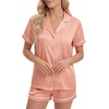 image:imageLYANER Womens Satin Pajamas for Women Silk 2 Piece Pj Sets Short Sleeve Button Down LoungewearSolid Coral Pink