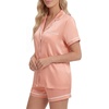 image:imageLYANER Womens Satin Pajamas for Women Silk 2 Piece Pj Sets Short Sleeve Button Down LoungewearSolid Coral Pink