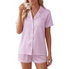 image:imageLYANER Womens Satin Pajamas for Women Silk 2 Piece Pj Sets Short Sleeve Button Down LoungewearSolid Light Purple