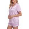 image:imageLYANER Womens Satin Pajamas for Women Silk 2 Piece Pj Sets Short Sleeve Button Down LoungewearSolid Light Purple
