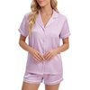 image:imageLYANER Womens Satin Pajamas for Women Silk 2 Piece Pj Sets Short Sleeve Button Down LoungewearSolid Light Purple
