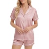 image:imageLYANER Womens Satin Pajamas for Women Silk 2 Piece Pj Sets Short Sleeve Button Down LoungewearSolid Pink