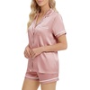 image:imageLYANER Womens Satin Pajamas for Women Silk 2 Piece Pj Sets Short Sleeve Button Down LoungewearSolid Pink
