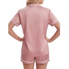 image:imageLYANER Womens Satin Pajamas for Women Silk 2 Piece Pj Sets Short Sleeve Button Down LoungewearSolid Pink