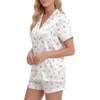 image:imageLYANER Womens Satin Pajamas for Women Silk 2 Piece Pj Sets Short Sleeve Button Down LoungewearWhite Floral Print