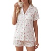 image:imageLYANER Womens Satin Pajamas for Women Silk 2 Piece Pj Sets Short Sleeve Button Down LoungewearWhite Floral Print