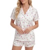 image:imageLYANER Womens Satin Pajamas for Women Silk 2 Piece Pj Sets Short Sleeve Button Down LoungewearWhite Floral Print
