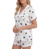 image:imageLYANER Womens Satin Pajamas for Women Silk 2 Piece Pj Sets Short Sleeve Button Down LoungewearWhite Heart Print
