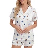 image:imageLYANER Womens Satin Pajamas for Women Silk 2 Piece Pj Sets Short Sleeve Button Down LoungewearWhite Heart Print