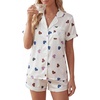image:imageLYANER Womens Satin Pajamas for Women Silk 2 Piece Pj Sets Short Sleeve Button Down LoungewearWhite Heart Print