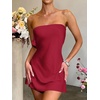 image:imageLYANER Womens Satin Silk Hollow Out Back Strapless Tube Bodycon Club Mini DressBurgundy