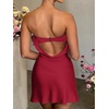 image:imageLYANER Womens Satin Silk Hollow Out Back Strapless Tube Bodycon Club Mini DressBurgundy