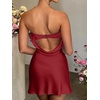 image:imageLYANER Womens Satin Silk Hollow Out Back Strapless Tube Bodycon Club Mini DressBurgundy