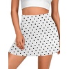 image:imageLYANER Womens Satin Silky Mini Skirt Elastic High Waisted Side Zipper A Line Flowy Short SkirtsPolka Dots White