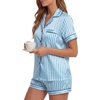 image:imageLYANER Womens Satin Silky Pajamas Set Short Sleeve Button Shirt with Shorts Pjs Sleepwear LoungewearAzure Blue