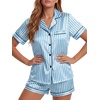 image:imageLYANER Womens Satin Silky Pajamas Set Short Sleeve Button Shirt with Shorts Pjs Sleepwear LoungewearAzure Blue
