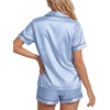 image:imageLYANER Womens Satin Silky Pajamas Set Short Sleeve Button Shirt with Shorts Pjs Sleepwear LoungewearAzure2