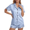 image:imageLYANER Womens Satin Silky Pajamas Set Short Sleeve Button Shirt with Shorts Pjs Sleepwear LoungewearAzure2