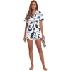 image:imageLYANER Womens Satin Silky Pajamas Set Short Sleeve Button Shirt with Shorts Pjs Sleepwear LoungewearButterfly Blue